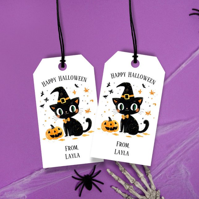 Étiquettes-cadeau Happy Halloween Cute Cat (Créateur téléchargé)