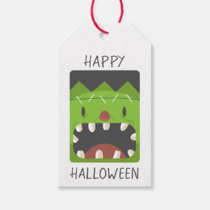 Étiquettes-cadeau Happy Halloween Frankenstein Monster Face