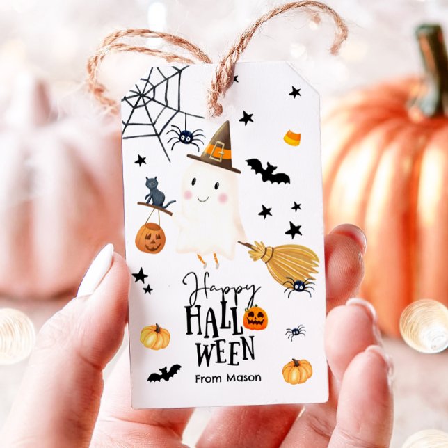 Étiquettes-cadeau Happy Halloween Ghost Broom Spider Citrouille Bat (Créateur téléchargé)