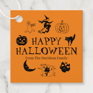 Étiquettes Cadeau Happy Halloween nom personnalisé noir et orange éf