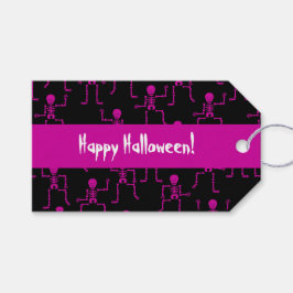 Étiquettes-cadeau Happy Halloween Pink Dancing Skeleton Motif