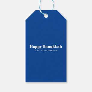 Étiquettes-cadeau Happy Hanoukka bleu blanc rayures modernes personn