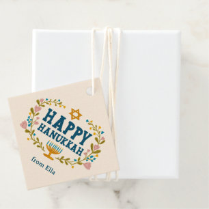 Étiquettes Cadeau HAPPY HANOUKKA fleurie couronne juive FÊTE PERSONN