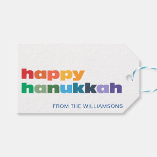 Étiquettes-cadeau Happy Hanoukka Minimalist Rainbow Text Personnalis