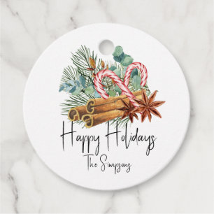 Étiquettes Cadeau Happy Holidays Pine Sucre de canne Bouquet