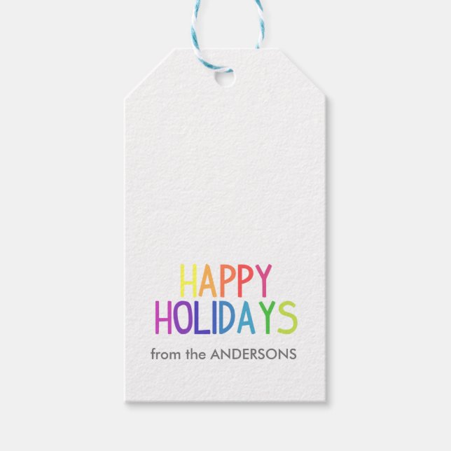 Étiquettes-cadeau Happy Holidays rainbow script personnalisé (Devant)