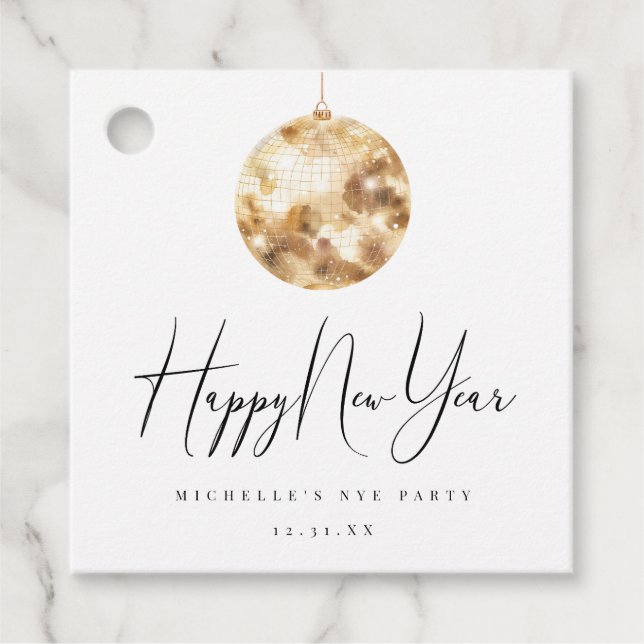 Étiquettes Cadeau Happy New Year Gold Disco Ball  (Devant)