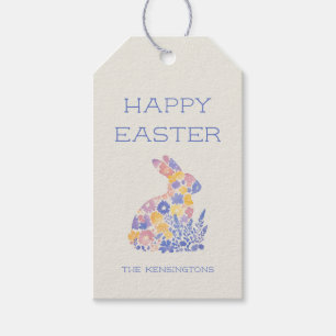 Étiquettes-cadeau Happy Pâques Moderne Aquarelle Lapin Floral