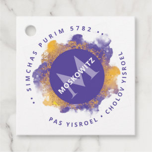 Étiquettes Cadeau Happy Purim - Kosher Info Monogramme Classic Round