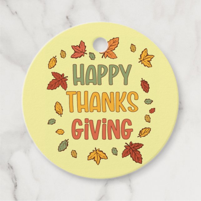 Étiquettes Cadeau Happy Thanksgiving - Yellow Theme (Devant)