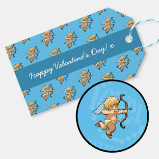 Étiquettes-cadeau Happy Valentine's Day Cupid Romantic Pixel Pattern