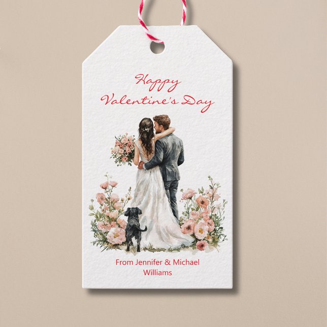 Étiquettes-cadeau happy valentines day photo illustration newlyweds  (Créateur téléchargé)