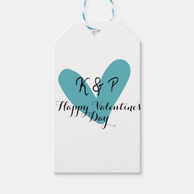 Étiquettes-cadeau Happy Valentine's day turquoise heart name letter  (Devant)