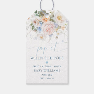Étiquettes-cadeau Hargrove Fleurs Bleues Baby Shower Pop It