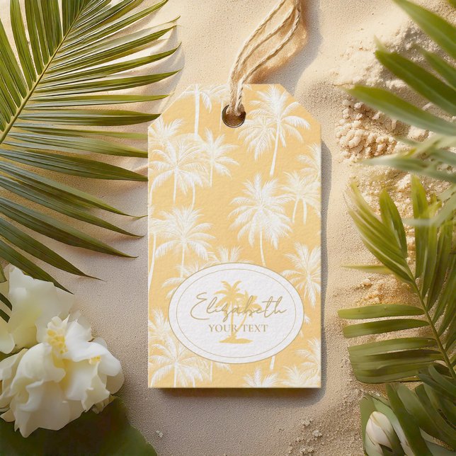 Étiquettes-cadeau Hawaiian Palm Tree Silhouette Motif Gold ID1093 (Créateur téléchargé)