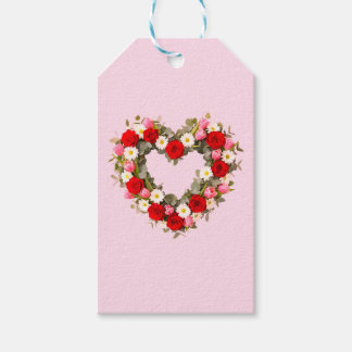 Étiquettes-cadeau Heart Shaped Floral Wreath Roses Daisies Tulips