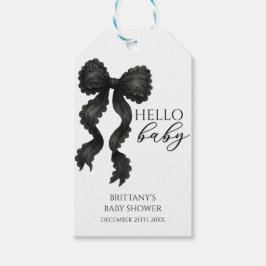 Étiquettes-cadeau Hello Baby Black Bow Baby shower moderne