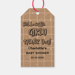 Étiquettes-cadeau Hello Cutie Girly Cute Brown Gingham Baby Shower