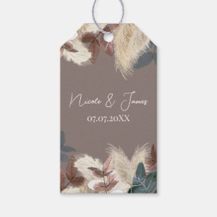 Étiquettes-cadeau Herbe des Pampas & Feuilles Mariage Bohème Terreux