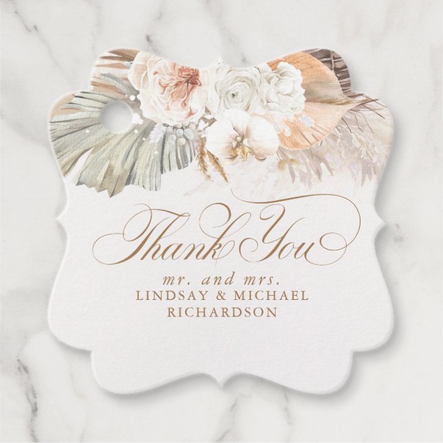 Étiquettes Cadeau Herbe des Pampas Floral Boho Merci (Devant)