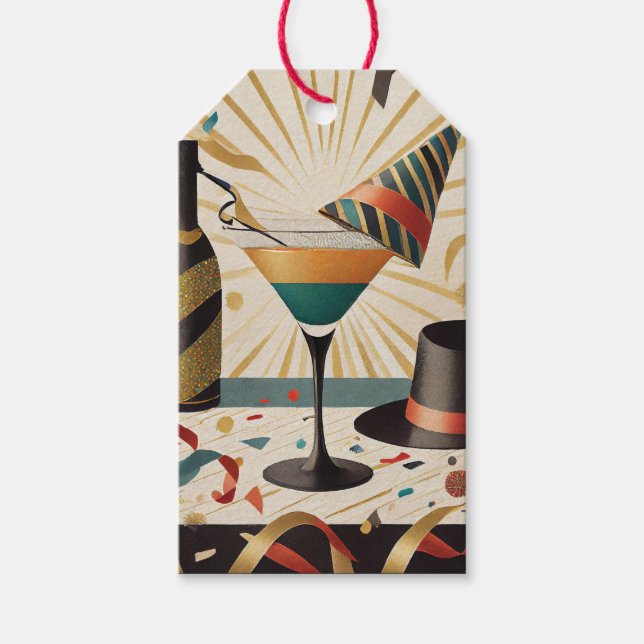 Étiquettes-cadeau Heure Cocktail Mi-Siècle - Nouvel An (Devant)