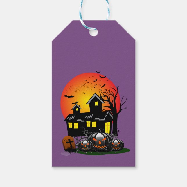 Étiquettes-cadeau Heure de fête d'Halloween en violet (Devant)