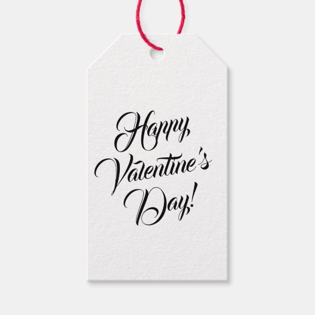 Étiquettes-cadeau Heureuse Sainte-Valentin blanc noir élégant (Devant)