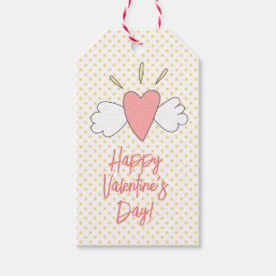 Étiquettes-cadeau HEUREUSE SAINTE-VALENTIN ! Coeur ailé mignon