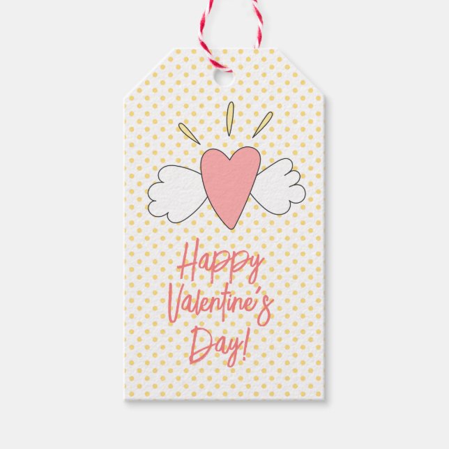 Étiquettes-cadeau HEUREUSE SAINTE-VALENTIN ! Coeur ailé mignon (Devant)