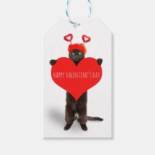 Étiquettes-cadeau Heureuse Sainte-Valentin Cute Chat tenant Humour d