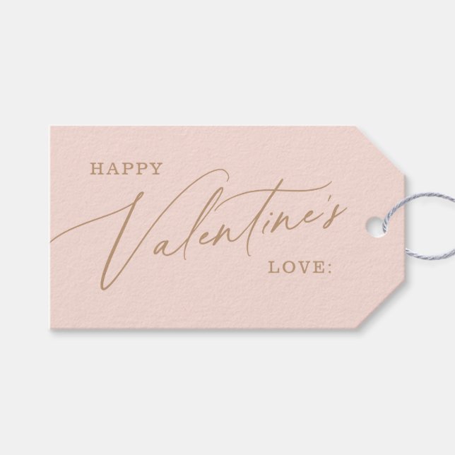 Étiquettes-cadeau Heureuse Sainte-Valentin de script élégant rose mo (Devant (Horizontal))