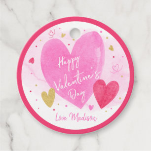 Étiquettes Cadeau Heureuse Sainte-Valentin des Coeurs d'or rose