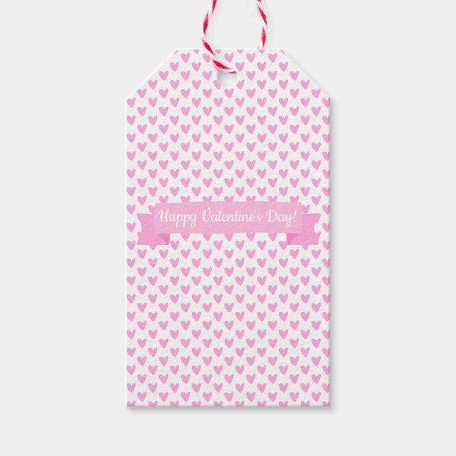 Étiquettes-cadeau Heureuse Sainte-Valentin | Motif de Coeurs roses m (Devant)