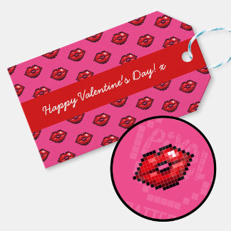 Étiquettes-cadeau Heureuse Sainte-Valentin Red Lips Pixel Art Motif