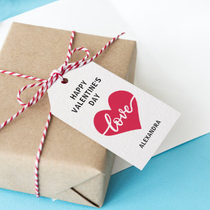 Étiquettes-cadeau Heureuse Sainte-Valentin simple magenta coeur amou