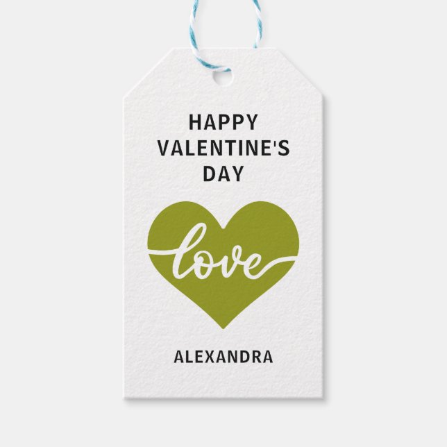 Étiquettes-cadeau Heureuse Sainte-Valentin vert simple coeur amour (Devant)