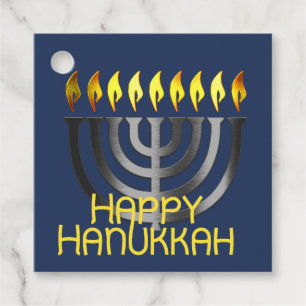 Étiquettes Cadeau Heureux Hanoukka Menorah Grey