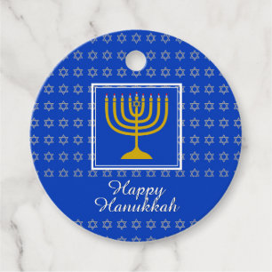 Étiquettes Cadeau HEUREUX HANOUKKA Menorah Personnalisé Bleu