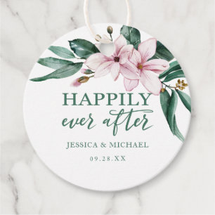 Étiquettes Cadeau Heureux Jamais après Floral rose Aquarelle Magnoli