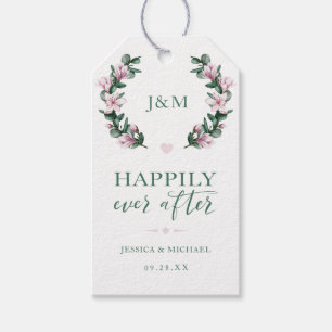 Étiquettes-cadeau Heureux jamais après Floral Wreath Monogram Mariag