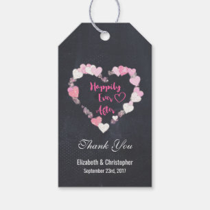 Étiquettes-cadeau Heureux Jamais après les Coeurs Rose Mariage Merci
