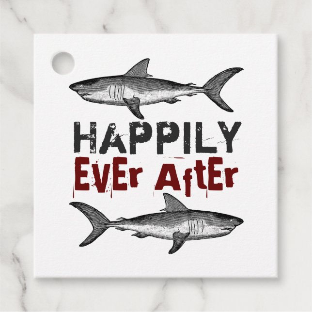 Étiquettes Cadeau Heureux Jamais après Vintage Mariage requin (Devant)
