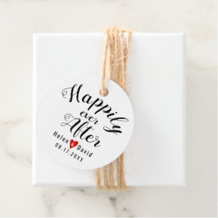 Étiquettes Cadeau Heureux toujours après calligraphie rouge coeur ma