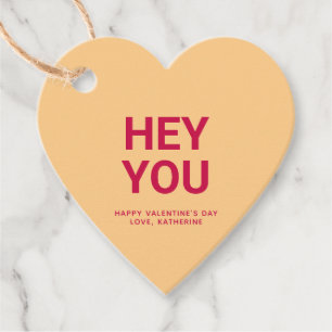 Étiquettes Cadeau Hey, coeur orange drôle mignonne Saint Valentin