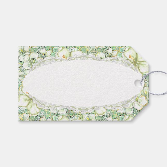 Étiquettes-cadeau Hibiscus & dentelle BLANC (Devant (Horizontal))