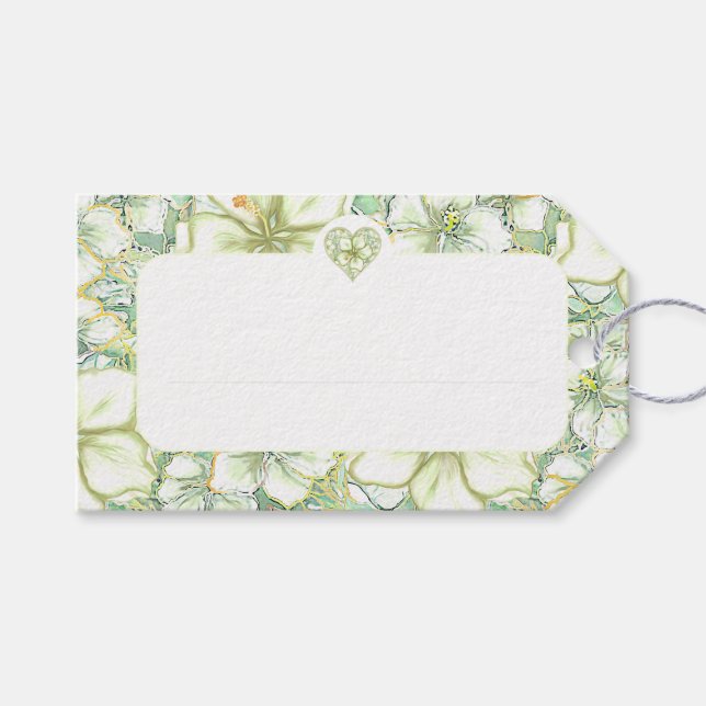 Étiquettes-cadeau Hibiscus & dentelle BLANC (Devant (Horizontal))