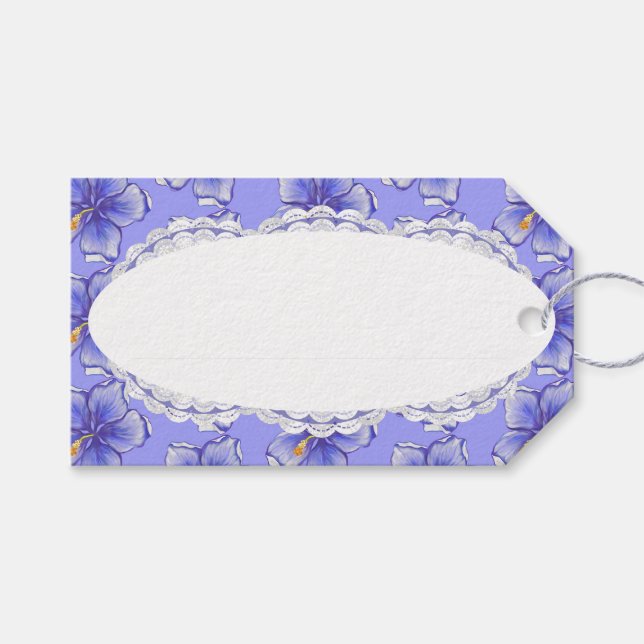 Étiquettes-cadeau Hibiscus & dentelle BLEU (Devant (Horizontal))