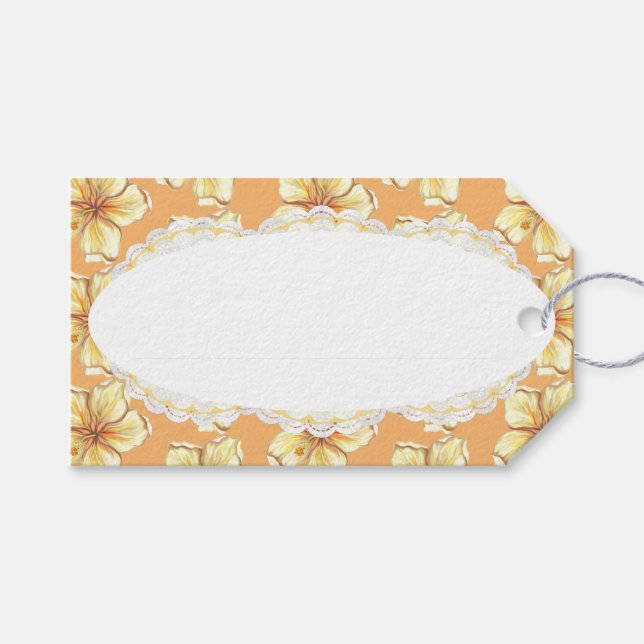 Étiquettes-cadeau Hibiscus & dentelle JAUNE (Devant (Horizontal))