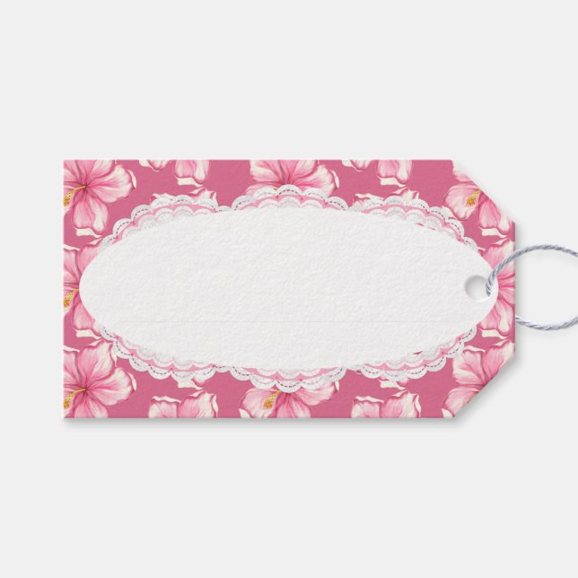 Étiquettes-cadeau Hibiscus & dentelle PINK (Devant (Horizontal))