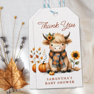 Étiquettes-cadeau Highland Cow Automne Cute Calf Baby shower